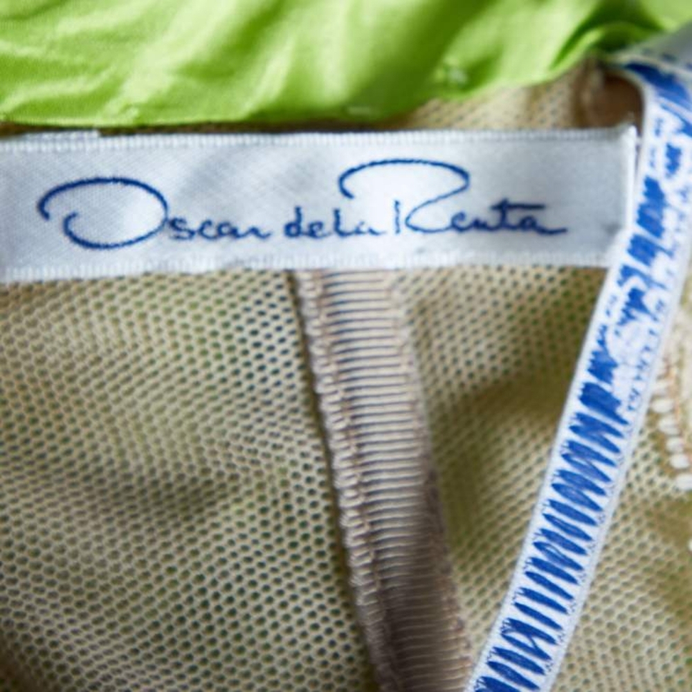 $7,000 OSCAR DE LA RENTA LIGHT GREEN HI LOW STRAPLESS TRAIN SILK GOWN US L - Picture 10 of 16